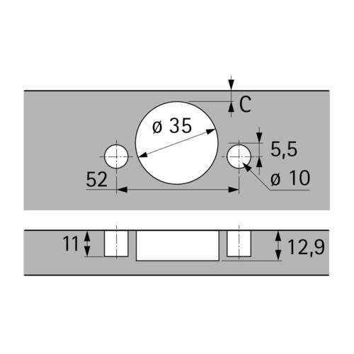 Scharnier Hettich Sensys 8645i, mit Dämpfung, mit Schließautomatik, TH, mit Spreizmuffen, 110°, Basis 3 mm, Stahl, obsidianschwarz, VE = 1/50 Stück