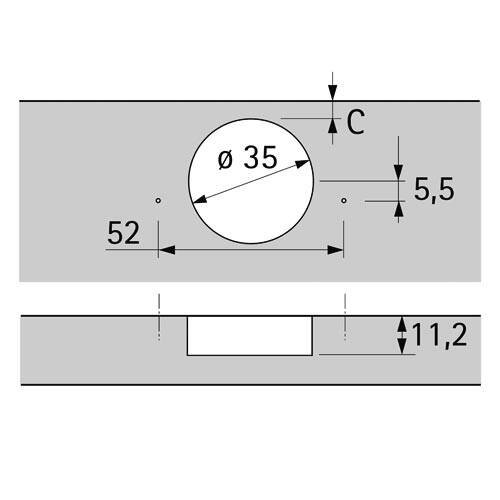 Scharnier Hettich Slide-On 2333 T 42 Kröpfung 0 mm