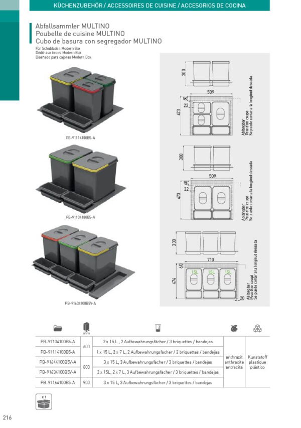 Behältersystem MULTINO 800 2X15L+2X7